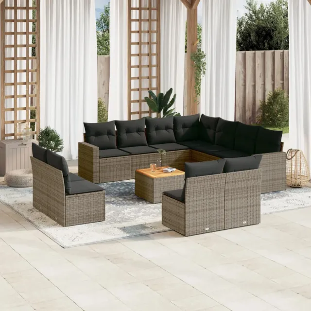vidaXL 12-delige Loungeset met kussens poly rattan grijs, foto 2