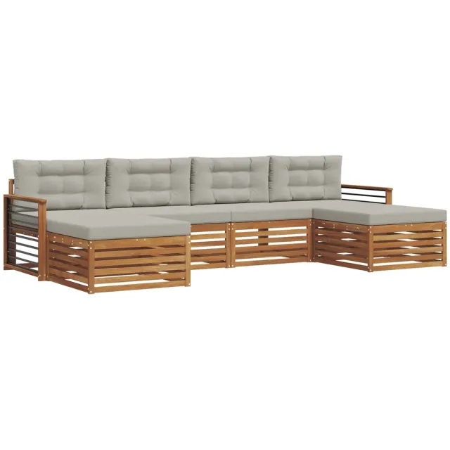 vidaXL Buiten - bank - set - 6 - st - 4-zits - Naturel - en - lichtgrijs Naturel en lichtgrijs