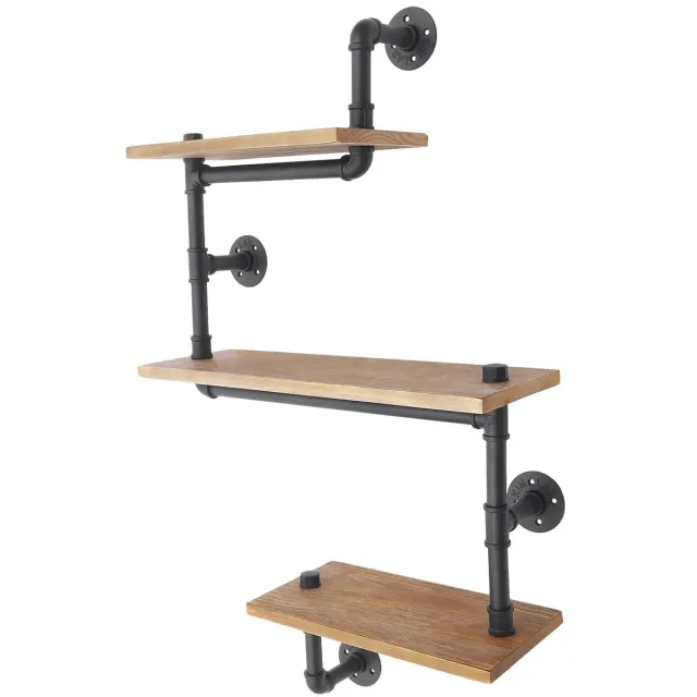 Buylin Wandplank - Opbergplanken - Zwevende wandplank - Opbergrek - Zwevende Boekenplank - Industrieel Wandrek - 3 Planken - Hout / IJzer Bruin