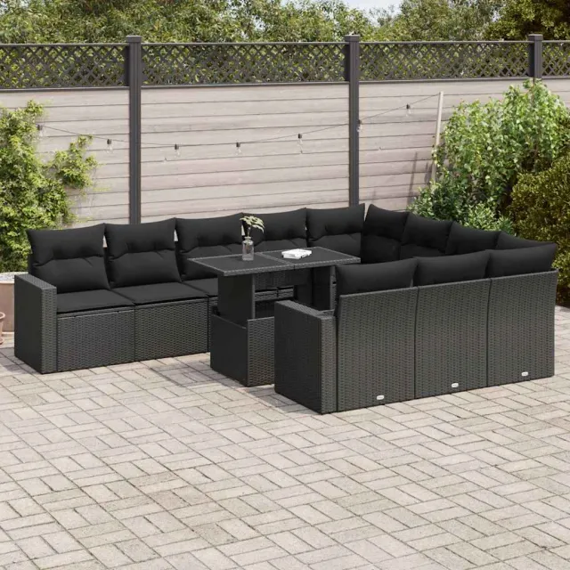 vidaXL 11-delige Loungeset met kussens poly rattan zwart, foto 2