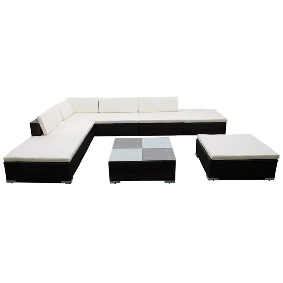 vidaXL 8-delige Loungeset met kussens poly rattan bruin, foto 3