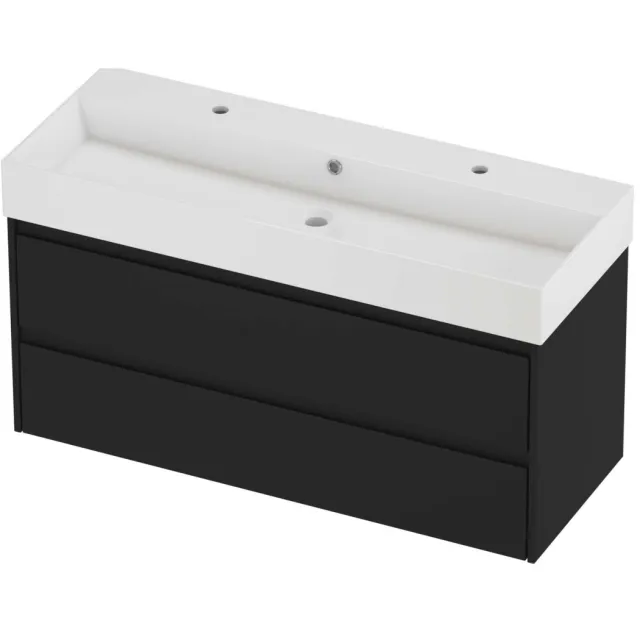 Proline Zara Badmeubelset Porselein Loft 2 Kraangaten 120x46x65 cm Glans Wit Mat Zwart