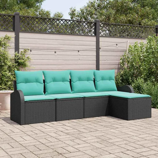 vidaXL Bankstel 5 st Zwart en Turquoise poly rattan, foto 2