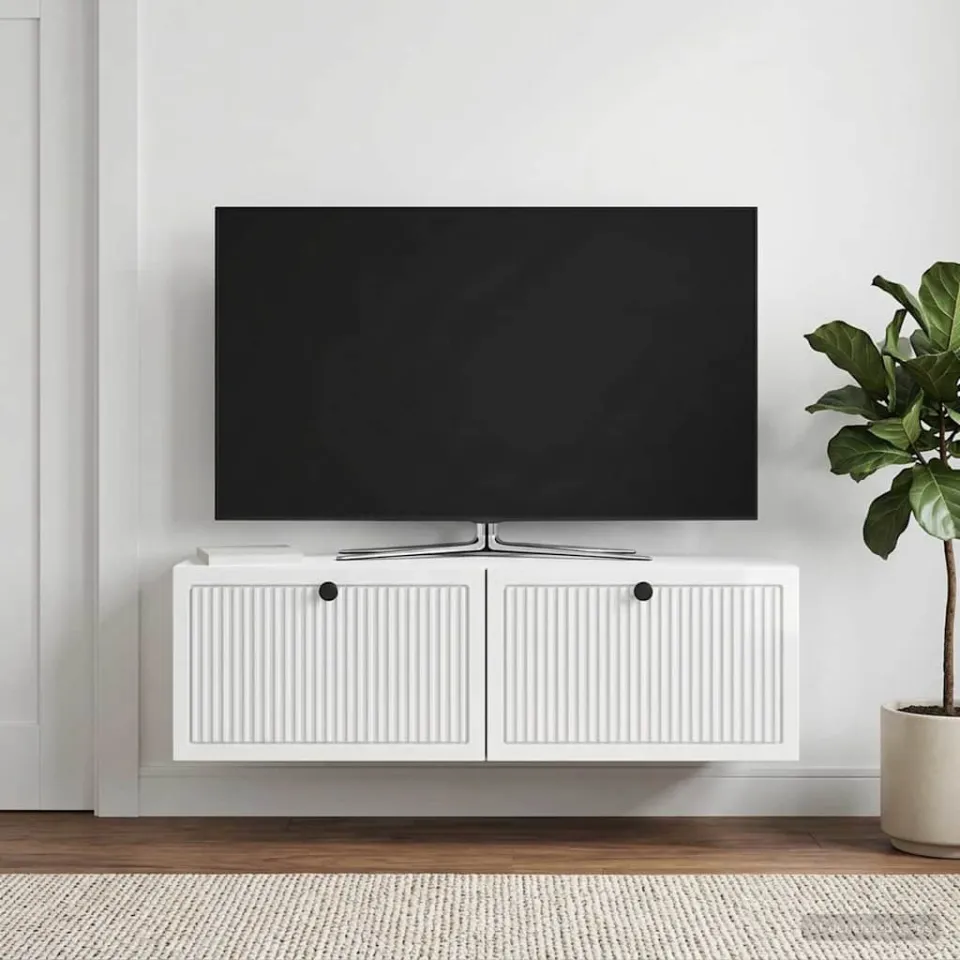 vidaXL Wandbeugel TV-kast Hoogglans Wit 98 x 31 x 30 cm Bewerkt hout, foto 4