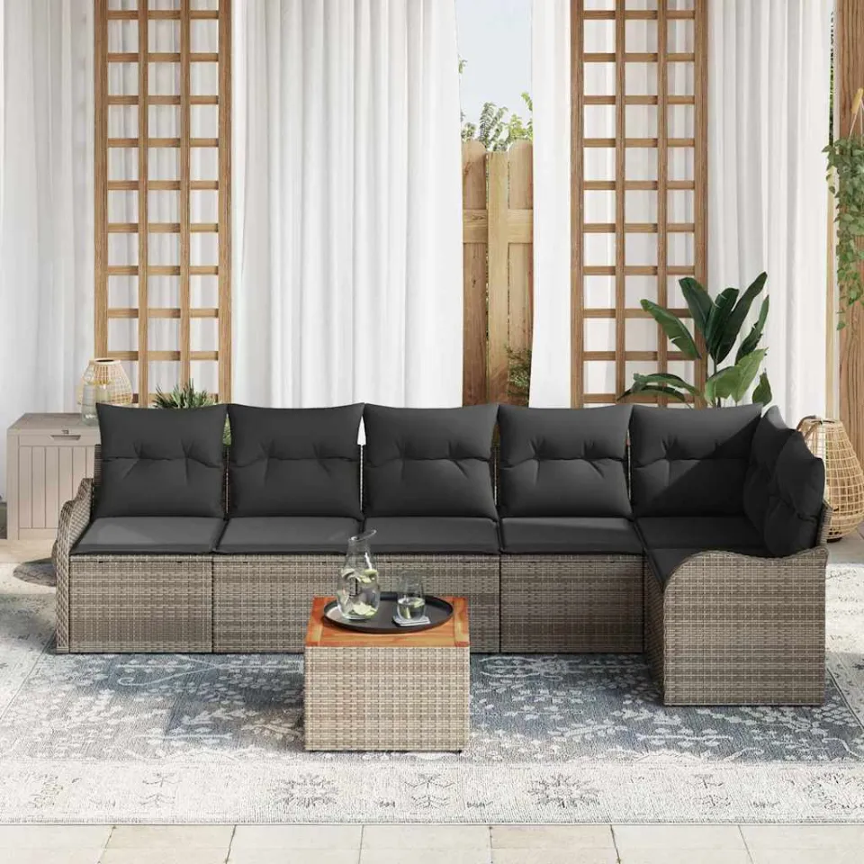 vidaXL Tuinbankenset 7 st Grijs poly rattan, foto 3