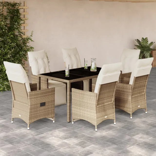 vidaXL 7-delige Bistroset met kussens poly rattan beige, foto 2