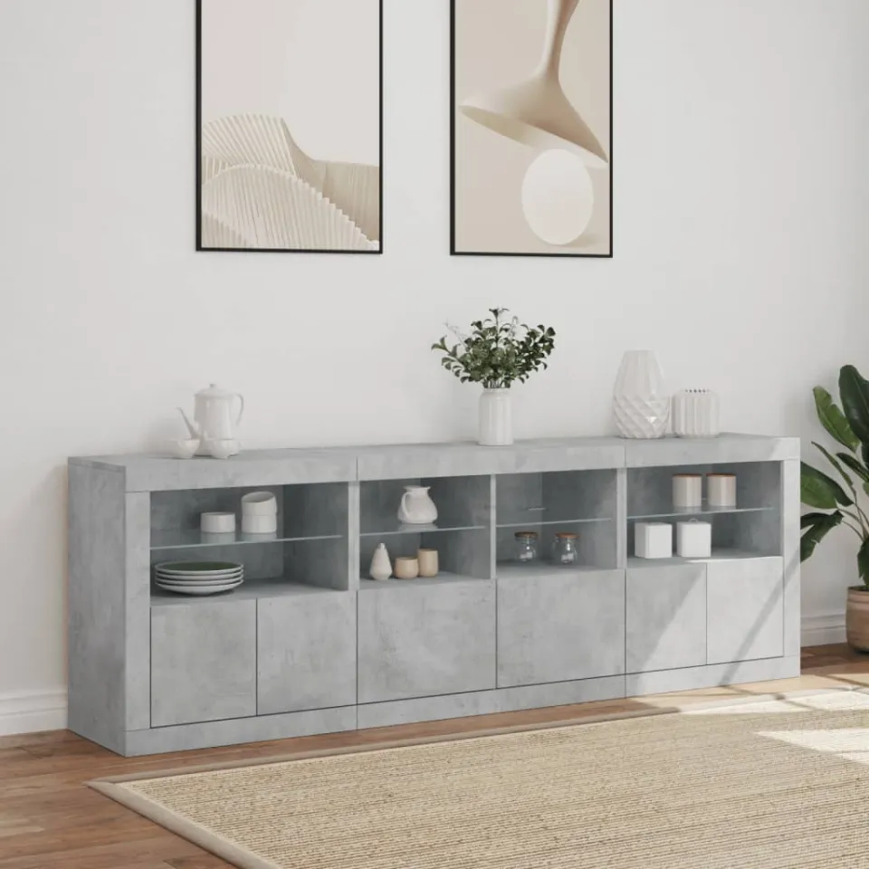vidaXL Dressoir met LED-verlichting 202x37x67 cm betongrijs grijs, foto 4