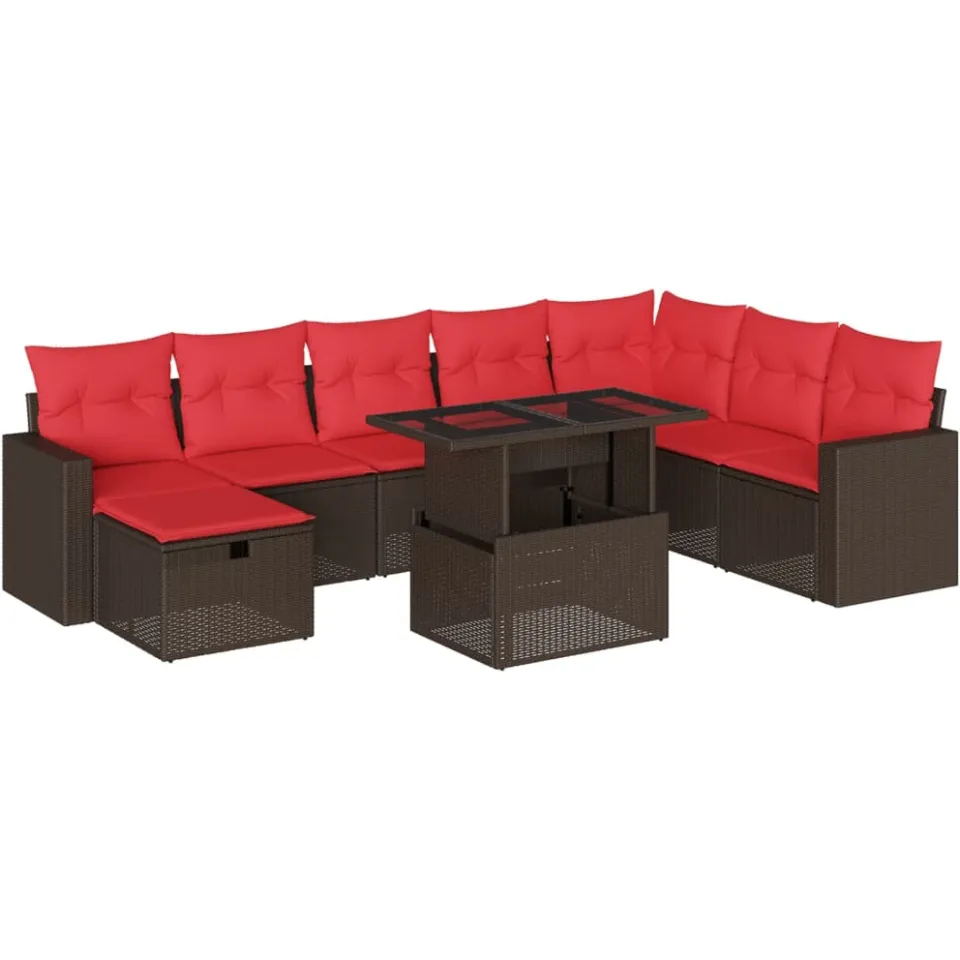 vidaXL 9-delige tuinbankset met kussens, bruin polyrotan, foto 3