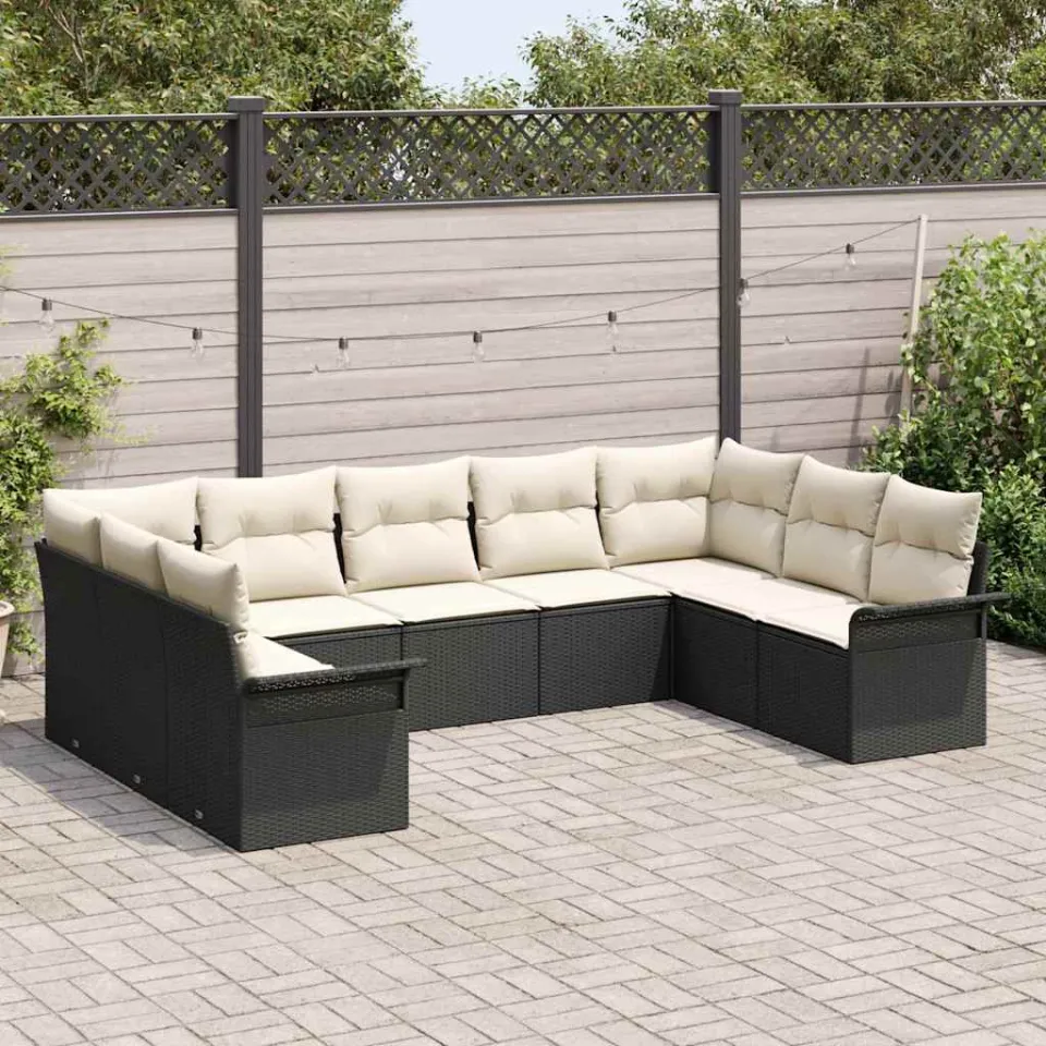 vidaXL Tuinbankenset met kussen Zwart poly rattan, foto 3