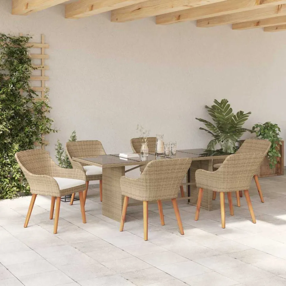vidaXL Tuin eettafelset 7 st Beige poly rattan, foto 3