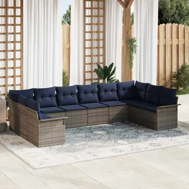 vidaXL Tuin Sofa Set 10 st Grijs poly rattan