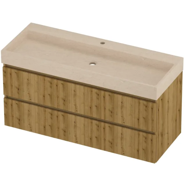 Proline Evoli Badmeubelset Hardsteen Loft 1 Kraangat Symmetrisch 120x46x62 cm Sand Stone Urban Oak Eiken