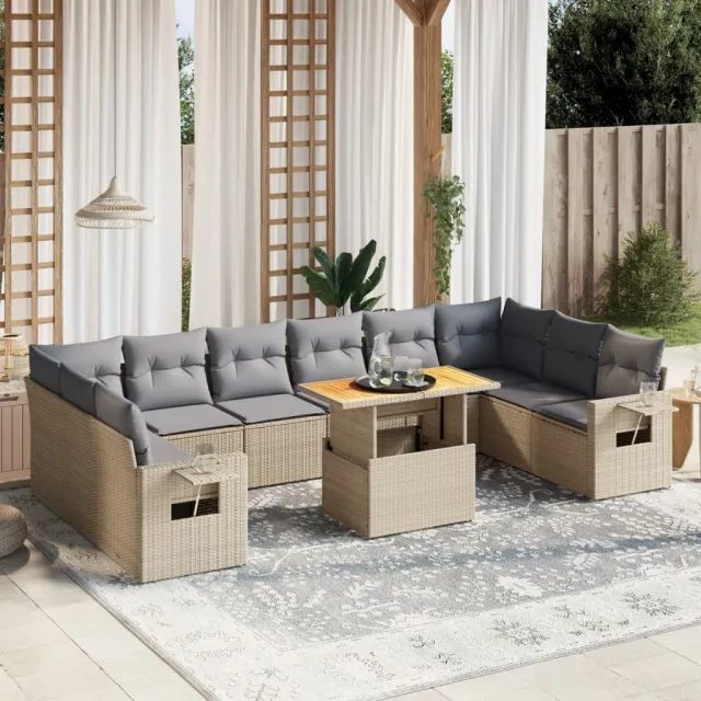 vidaXL 11-delige Tuinset met kussens poly rattan beige, foto 2
