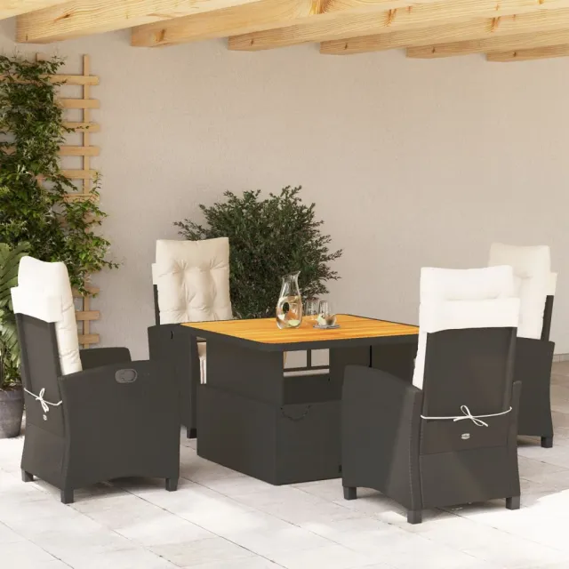 vidaXL 5-delige Tuinset met kussens poly rattan zwart, foto 2