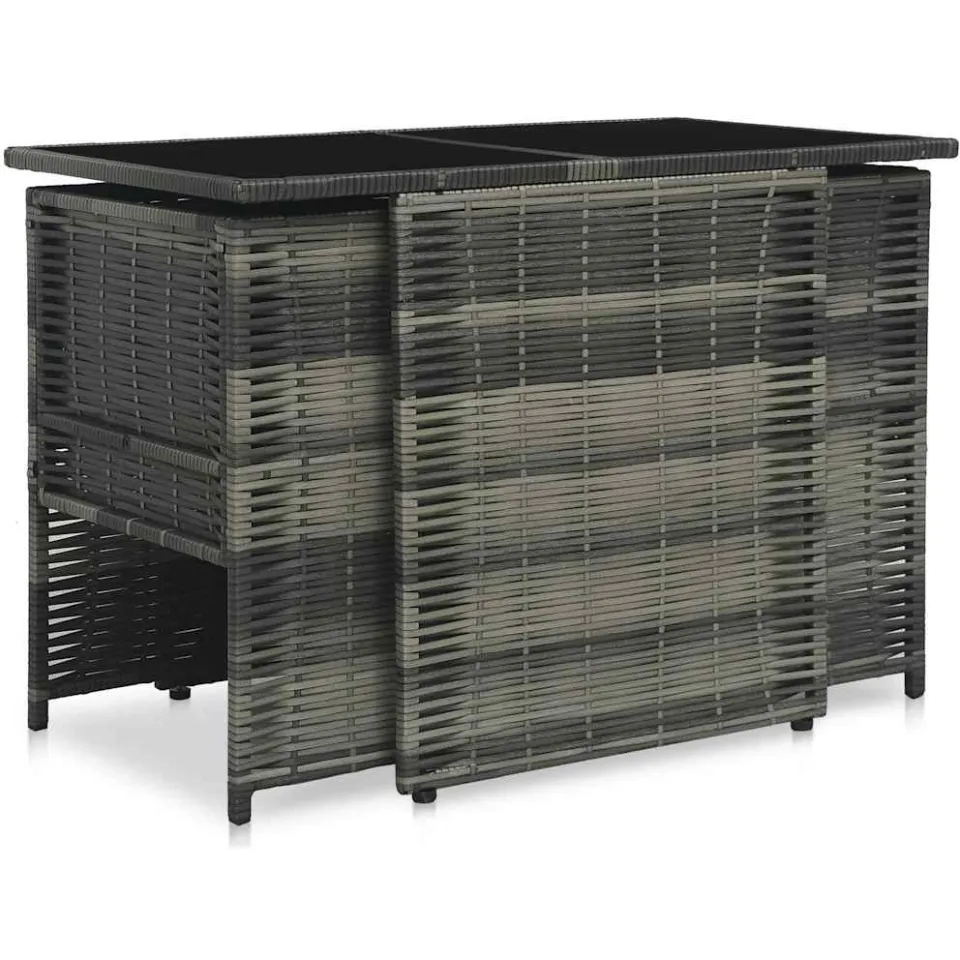 vidaXL 3-delige Bistroset met kussens poly rattan grijs, foto 3