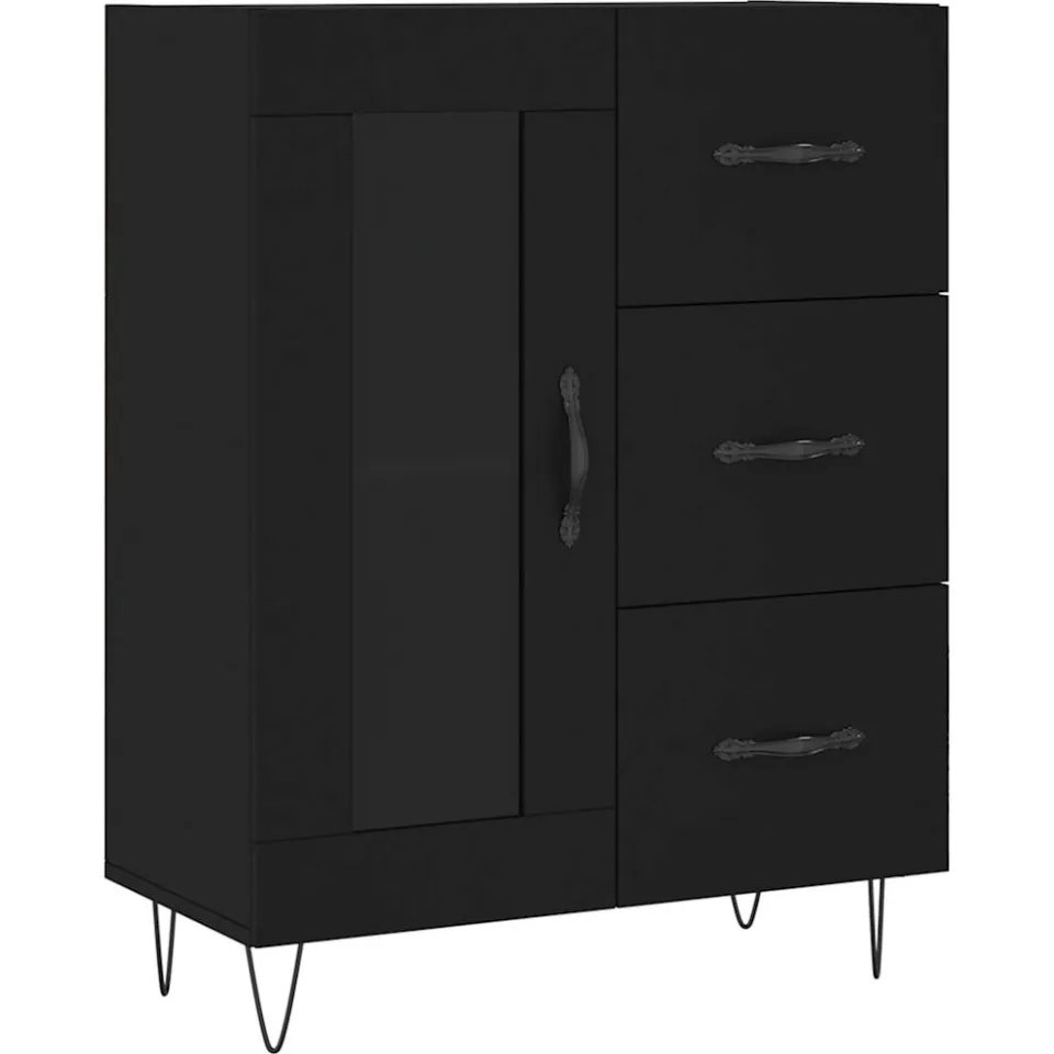 vidaXL Dressoir 69,5x34x90 cm bewerkt hout zwart, foto 3