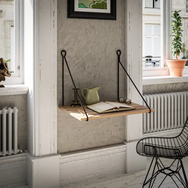 Skye Decor , Bureau, Tuna, Gemelamineerde spaanplaat, Walnoot & Zwart, 70 x 50 x 50 cm