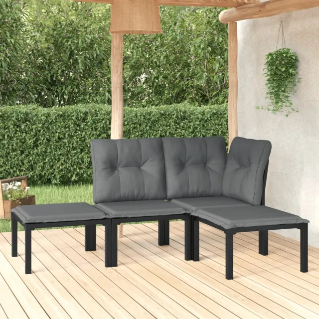 vidaXL 4-delige Loungeset poly rattan zwart en grijs, foto 2