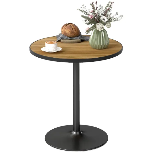 Merax Ronde Eettafel Ø70 cm – Compacte Keukentafel 2-4 Personen – Houtlook Tafel met Zwart Onderstel Bruin