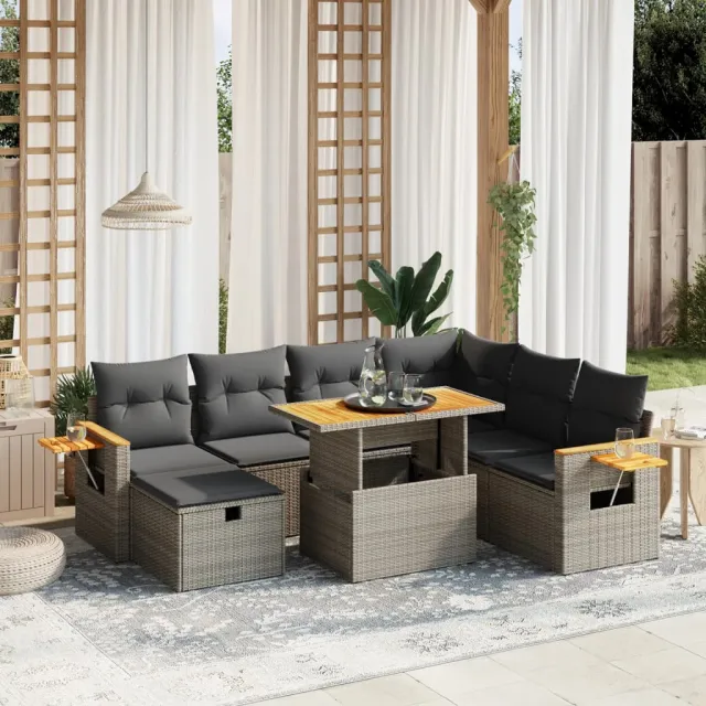 vidaXL 8-delige Loungeset met kussens poly rattan grijs, foto 2