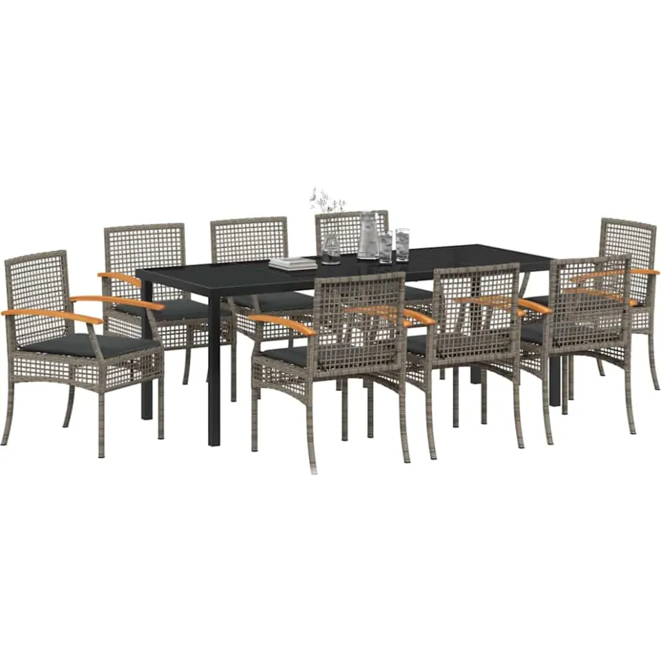 vidaXL Tuin eettafelset 9 st Grijs en zwart Rattan