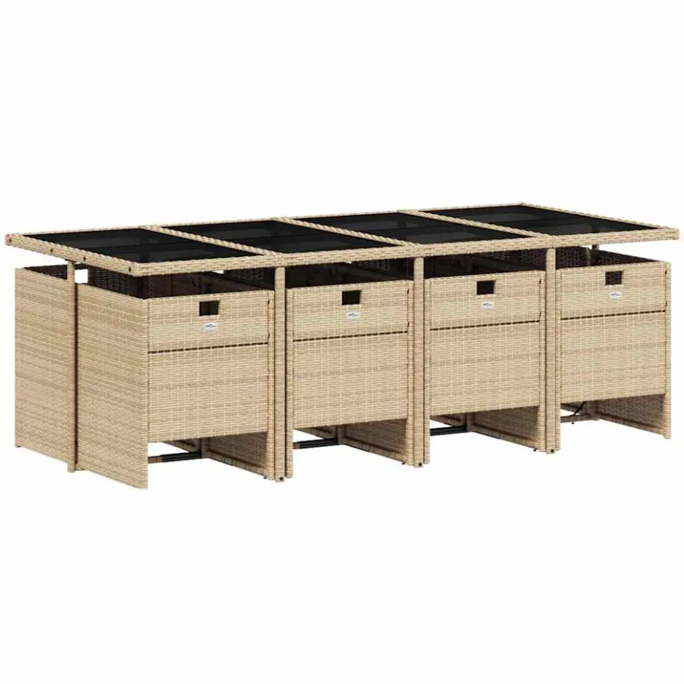 vidaXL 9-delige Tuinset met kussens poly rattan gemengd beige, foto 4