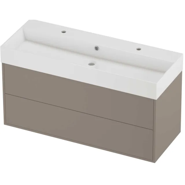 Proline Zara Badmeubelset Porselein Loft 2 Kraangaten 120x46x65 cm Glans Wit Clay Beige