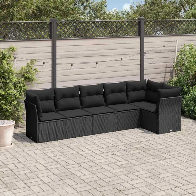 vidaXL 6-delige Loungeset met kussens poly rattan zwart, foto 2