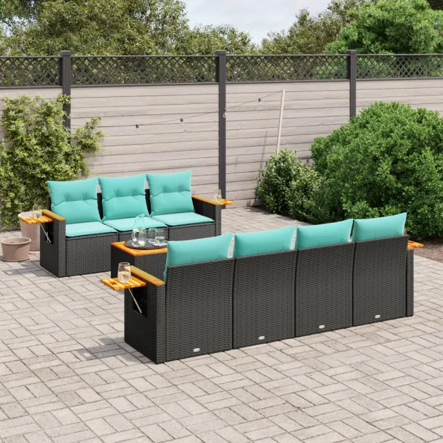 vidaXL 8-delige Loungeset met kussens poly rattan zwart, foto 2