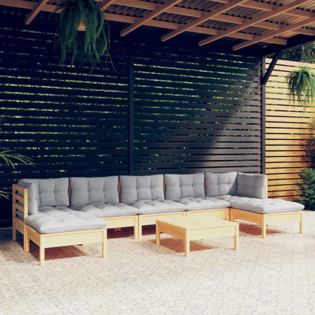 vidaXL 8-delige Loungeset met grijze kussens grenenhout grijs, foto 2