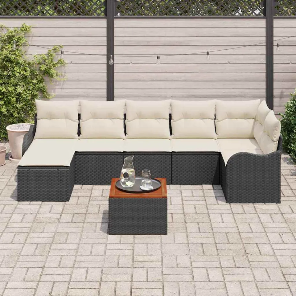 vidaXL Tuinbankenset 8 st Zwart poly rattan, foto 3