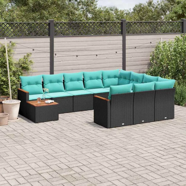 vidaXL 11-delige tuinbankset met kussens, zwart polyrotan, foto 2
