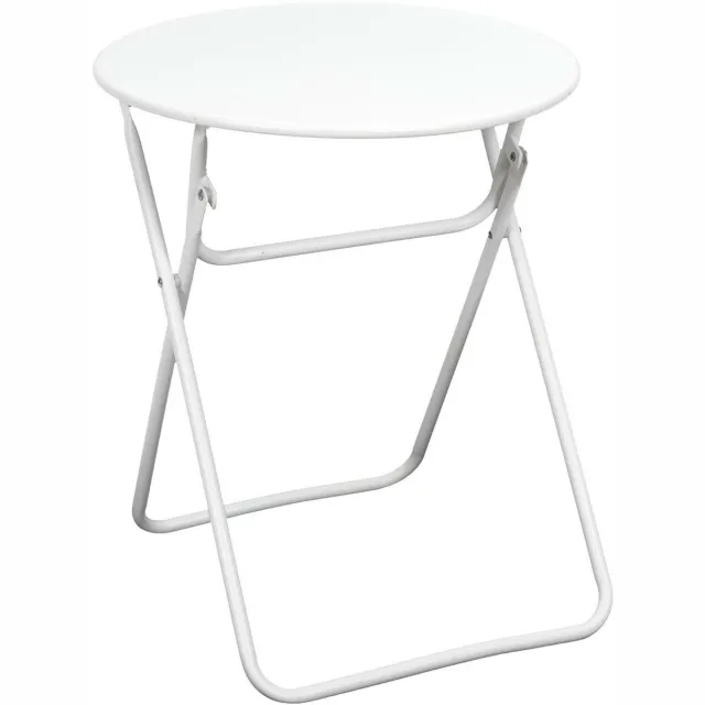 HOME DECO FACTORY Bijzettafeltje Catane - metaal - wit - 47 x 42 cm - voor tuin - buiten - opvouwbaar