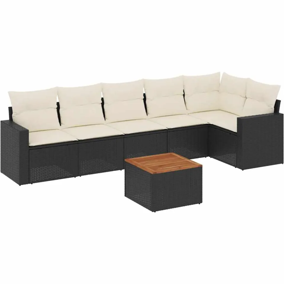 vidaXL 7-delige Loungeset met kussens poly rattan zwart, foto 3