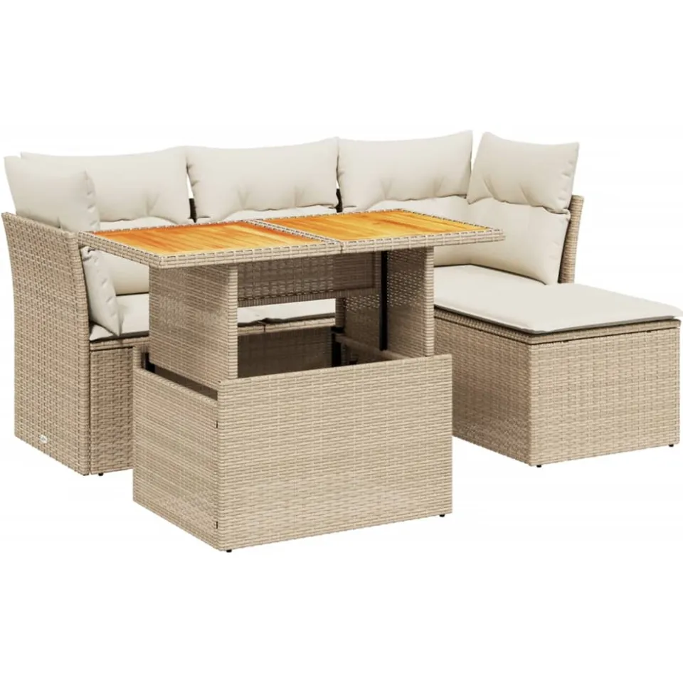 vidaXL 6-delige Loungeset met kussens poly rattan beige, foto 3