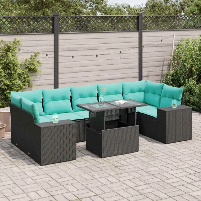 vidaXL 8-delige Loungeset met kussens poly rattan acacia zwart, foto 2