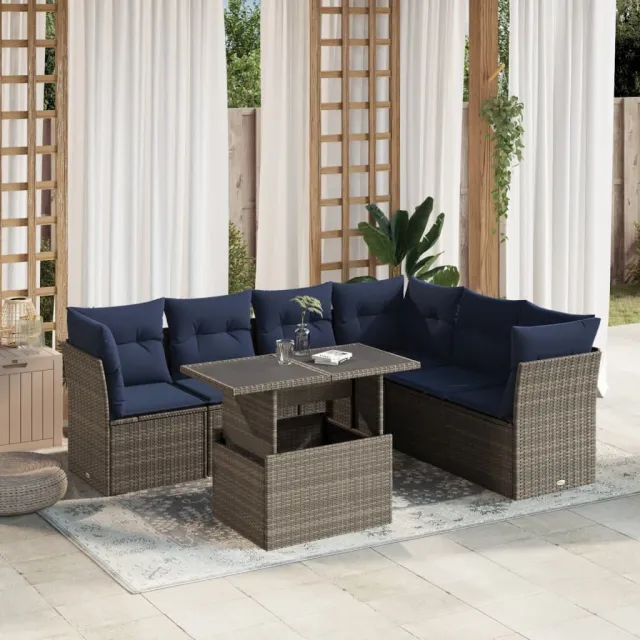 vidaXL 7-delige tuinbankset met kussens, grijs polyrotan, foto 2