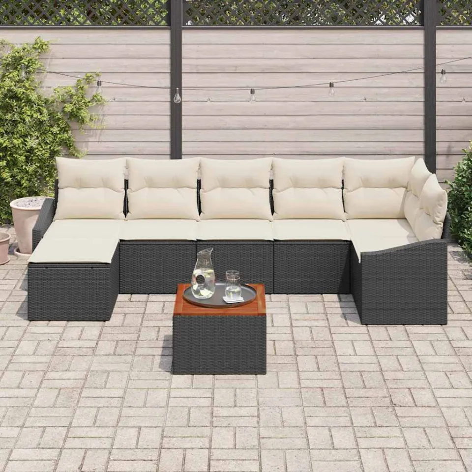 vidaXL Tuinbankenset 8 st Zwart en Crème poly rattan, foto 3