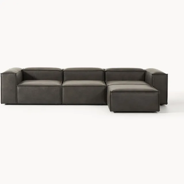 Westwing Collection Modulaire bank Lennon (4-zits) van gerecycled leer met poef (links/rechts) Taupe