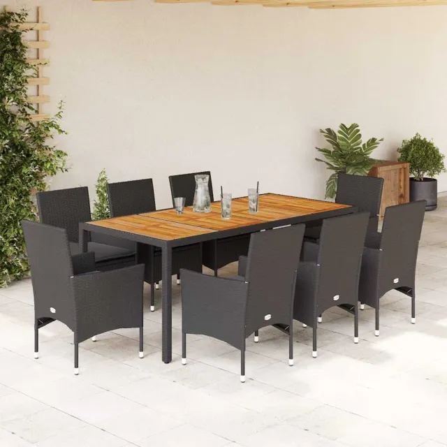 vidaXL 9-delige Tuinset met kussens poly rattan en acaciahout zwart, foto 2