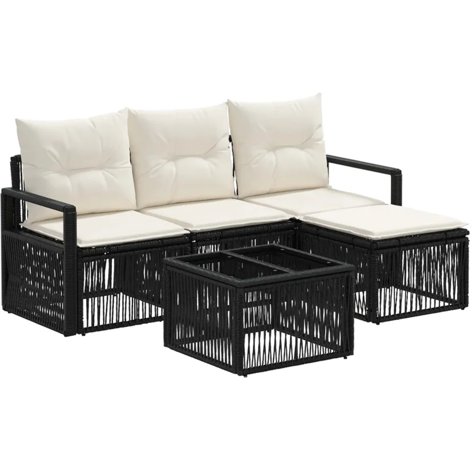 vidaXL Tuinbankenset 5 st Zwart poly rattan, foto 3