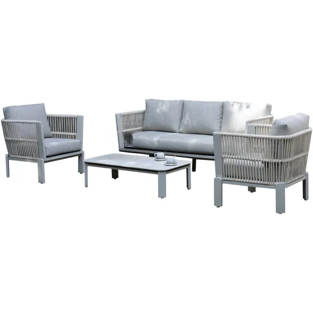 AVH-Collectie Veneto stoel bank loungeset 4 delig aluminium latte zand rope Zand / Latte / Linen