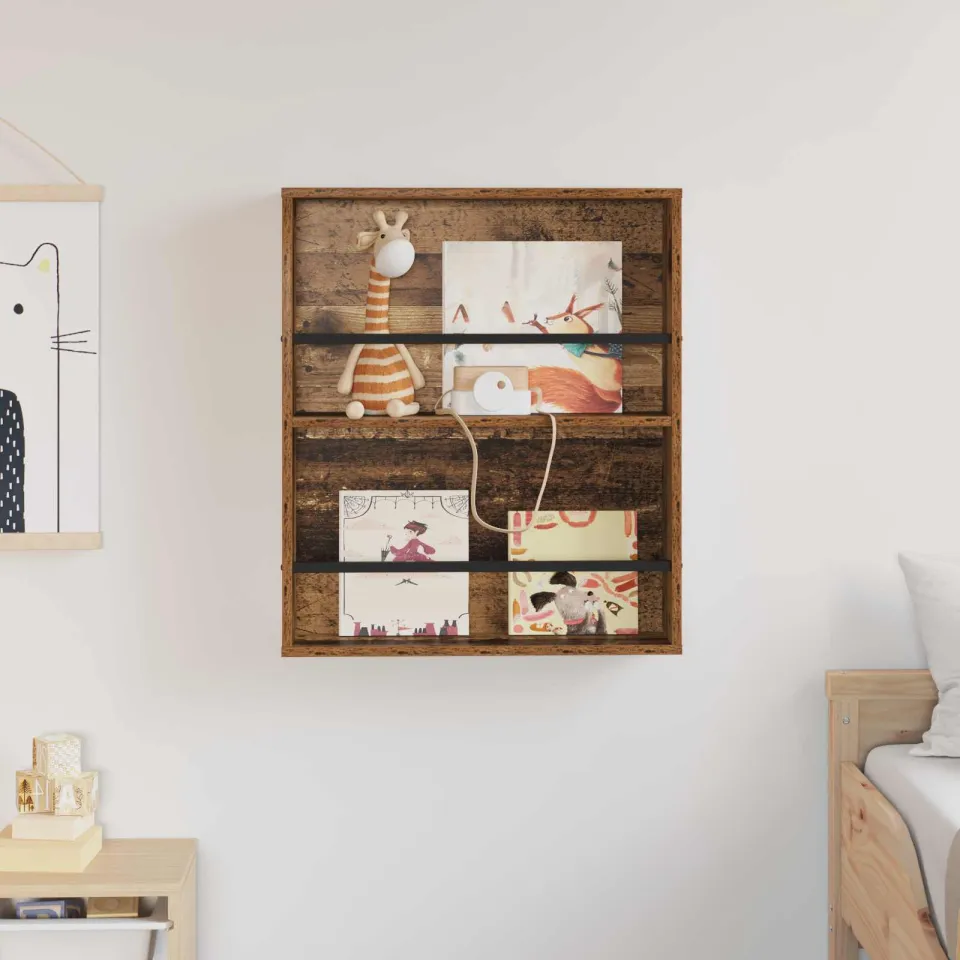 vidaXL Tijdschrift Rek met plank Oudhout 60 x 12 x 70 cm Bewerkt hout bruin, foto 4
