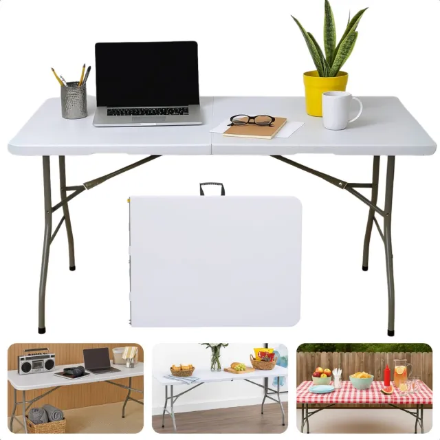 Cheqo Opvouwbare Tafel – Inklapbare Klaptafel met Draaghandvat – Stevig Stalen Onderstel – Kunststof Tafelblad – Campingtafel - Buffettafel - Partytafel – Weerbestendig & Compact Koffermodel – Voor Binnen en Buiten NTB