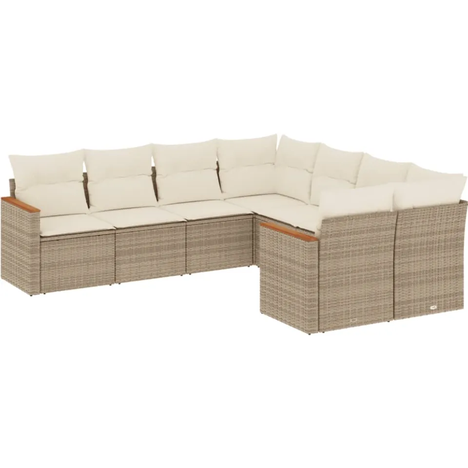 vidaXL 8-delige Loungeset met kussens poly rattan beige, foto 3