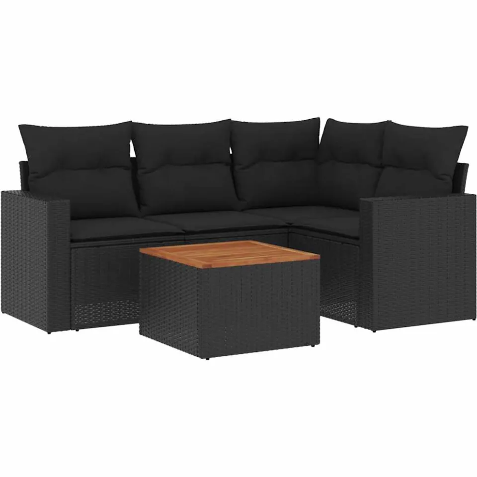 vidaXL 5-delige Loungeset met kussens poly rattan zwart, foto 3