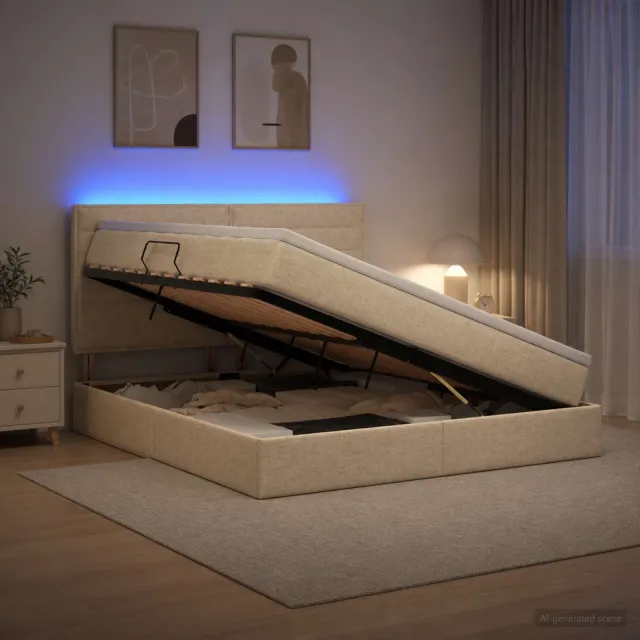 vidaXL LED Opslagbed met Matras Crèmekleurig 180 x 200 cm Stof