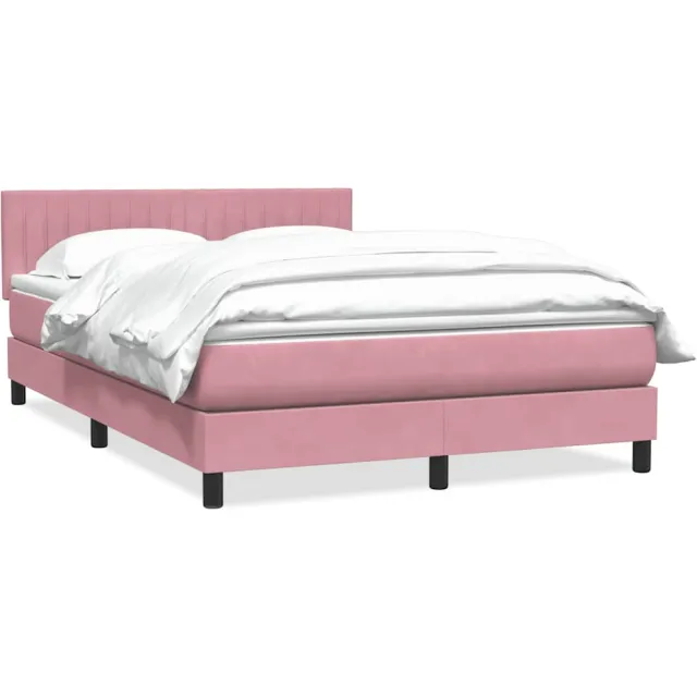 vidaXL Boxspring met matras fluweel roze 140x220 cm