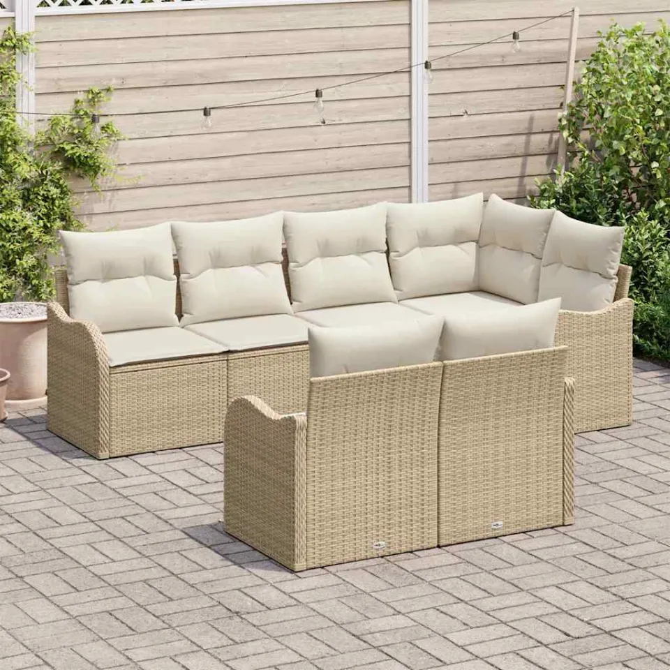 vidaXL Tuin Sofa Set 7 st Beige poly rattan, foto 3