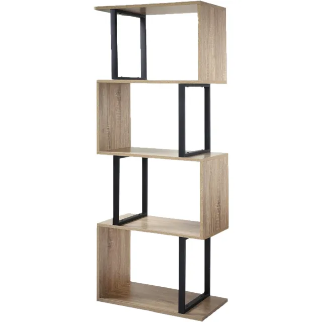 Casame CALICOSY - Boekenkast met 4 Niveaus en Houten Decor en Metalen Staanders - H148cm Houtlook